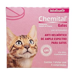 Vermífugo Para Gatos Chemital Gatos 4 Comprimidos