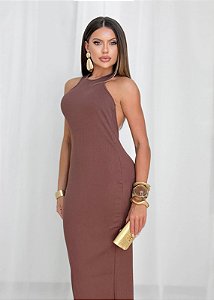 Vestido midi canelado costas nuas