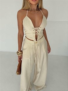 Conjunto Sarjado com Corset Estruturado