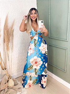Vestido longo estampado Flávia