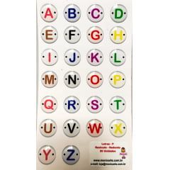 Cartela Botões de Letras Resinadas Redondas Alfabeto cód 620