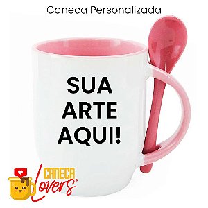 Caneca Personalizada Curva com Colher  • Alça e Interior Coloridos • Arte Exclusiva