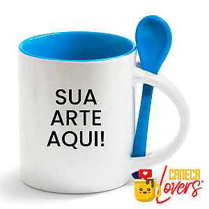 Caneca Personalizada Reta com Colher  • Alça e Interior Coloridos • Arte Exclusiva