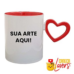 Caneca Personalizada • Alça Coraçãozinho e Interior Coloridos • Arte Exclusiva