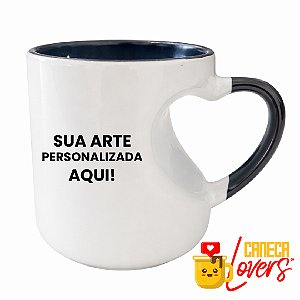 Caneca Personalizada Coração Vazado - Alça e Fundo Preto - Arte Exclusiva