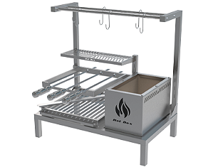 Parrilla Residencial Premium INOX 304 - Para Alvenaria 74 x 45cm Com Varal e Espetos