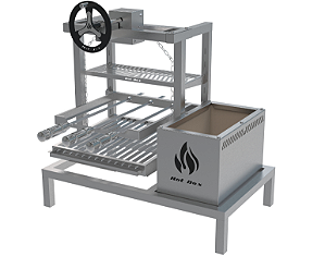 Parrilla Residencial Premium INOX 304 - Para Alvenaria 74 x 45cm Com Volante e Espetos
