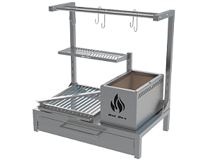 Parrilla Residencial Premium INOX 304 - Para Alvenaria Com Porta Frontal 74 x 45cm Com Varal