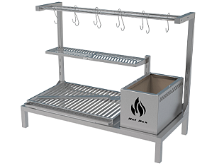 Parrilla Residencial Premium INOX 304 - Para Alvenaria 97 x 45cm Com Varal