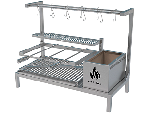 Parrilla Residencial Premium INOX 304 - Para Alvenaria 97 x 45cm Com Varal e Espetos