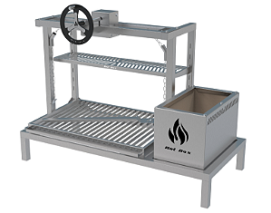 Parrilla Residencial Premium INOX 304 - Para Alvenaria 97 x 45cm Com Volante