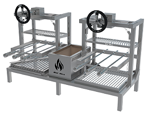 Parrilla Residencial Premium INOX 304 - Para Alvenaria 118 x 45cm Com Volante e Espetos