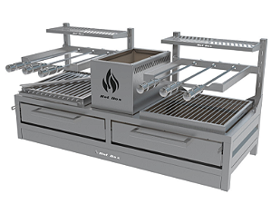 Parrilla Dupla Residencial Premium INOX 304 - Bancada 118 x 45cm - Com Espetos