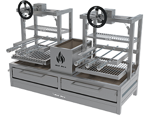 Parrilla Residencial Premium INOX 304 - Bancada 118 x 45cm - Com Volantes e Espetos