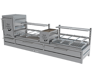 Parrilla Dupla Residencial Premium Bancada 200 x 45cm Com forno e Espetos