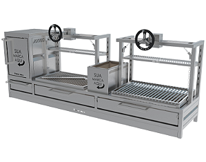 Parrilla Dupla Residencial Premium Bancada 200 x 45cm Com Volantes e Forno