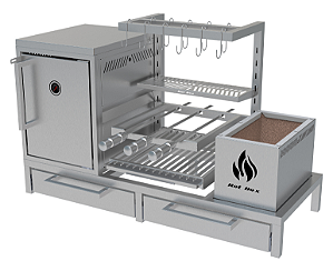 Parrilla Residencial Premium INOX 304 - Para Alvenaria 112 x 45cm Com Varal  Espetos e Forno