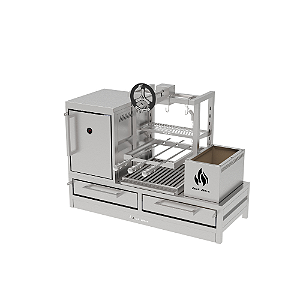 Parrilla Residencial Premium INOX 304 - Bancada 112 x 45cm - Com Volante e Forno