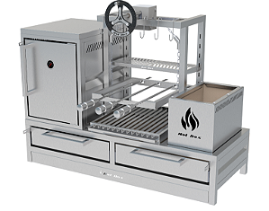 Parrilla Residencial Premium INOX 304 - Bancada 112 x 45cm - Com Volante e Forno