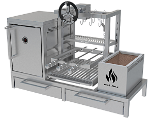 Parrilla Residencial Premium INOX 304 - Para Alvenaria 112 x 45cm - Com Volante e Forno