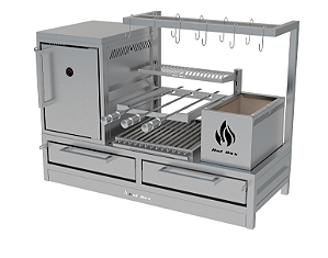Parrilla Residencial Premium INOX 304 - Bancada 112 x 45cm - Com Tendal e Forno