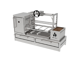 Parrilla Residencial Premium INOX 304 - Bancada 135 x 45cm - Com Volante e Forno