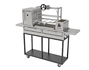 Parrilla Residencial Premium INOX 304 Com Carrinho 135x45cm Com Forno e Volante