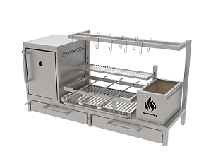 Parrilla Residencial Premium INOX 304 - Para Alvenaria 135 x 45cm Com Varal Espeto e Forno