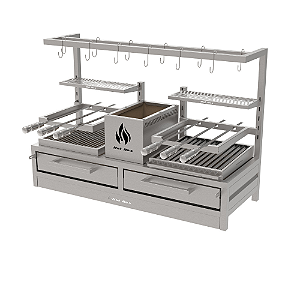 Parrilla Residencial Premium Dupla INOX 304 - Bancada 118 x 45cm - Com Tendal