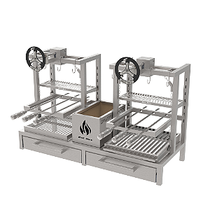 Parrilla Residencial Premium Dupla INOX 304 - Para Alvenaria 118 x 45cm