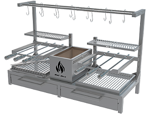 Parrilla Residencial Premium Dupla INOX 304 - 118 x 45cm Para Alvenaria Com Tendal