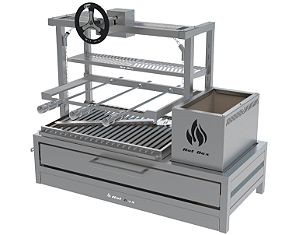 Parrilla Residencial Premium INOX 304 - Bancada 97 x 45cm Com Volante