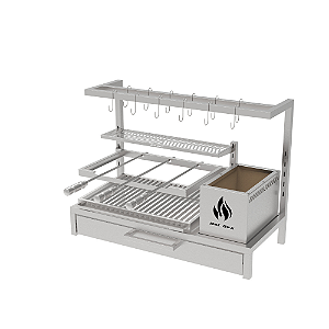 Parrilla Residencial Premium INOX 304 - Alvenaria Com Tendal e Porta 97 x 45cm