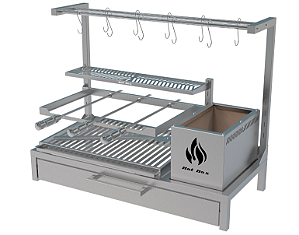Parrilla Residencial Premium INOX 304 - Alvenaria Com Tendal e Porta 97 x 45cm