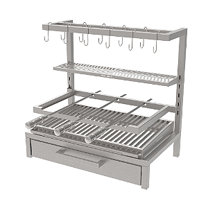 Churrasqueira Parrilla Residencial Premium INOX 304 74x45cm – Alvenaria com Tendal