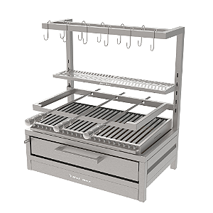 Churrasqueira Parrilla Residencial Premium INOX 304 74x45cm – Bancada com Tendal