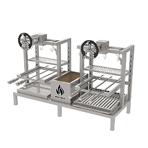 Parrilla Residencial Premium Dupla INOX 304 - de Alvenaria com Volante 118 x 45cm