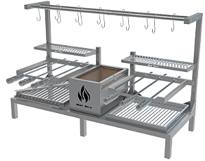 Parrilla Residencial Premium Dupla INOX 304 - 118 x 45cm Para Alvenaria Com Tendal