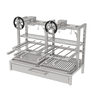 Churrasqueira Parrilla Residencial Premium INOX 304 97 x 45cm - Alvenaria Com Volante