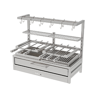 Churrasqueira Parrilla Residencial Premium INOX 304 - Bancada 97 x 45cm Com Tendal