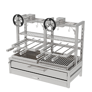 Parrilla Residencial Premium Dupla INOX 304 - Bancada 97 x 45cm Com Volante