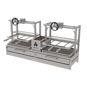 Parrilla Residencial Premium Dupla INOX 304 Bancada Com Volante 165 x 45cm