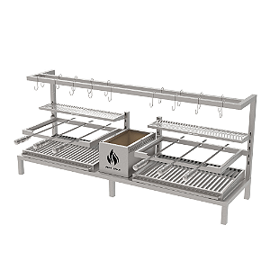 Parrilla Residencial Premium Dupla INOX 304 - Alvenaria Com Tendal 165 x 45cm