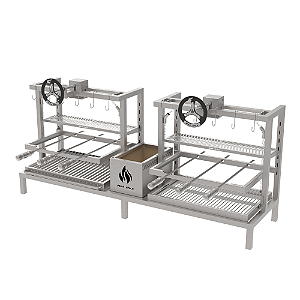 Parrilla Residencial Premium Dupla INOX 304 - Alvenaria Com Volante 165 x 45cm
