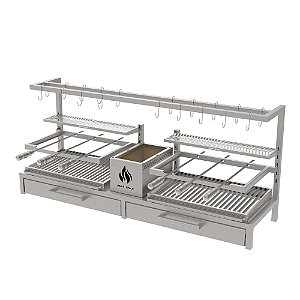 Parrilla Residencial Premium Dupla INOX 304 - Alvenaria Com Tendal e Porta 165 x 45cm
