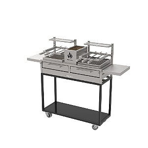Parrilla Residencial Premium Dupla INOX 304 - Carrinho 118 x 45cm