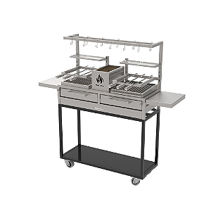 Parrilla Residencial Premium Dupla INOX 304 - Carrinho Com Tendal 118 x 45cm