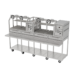 Parrilla Profissional Dupla 250x60 Em INOX 304 Com Carrinho e Mesa