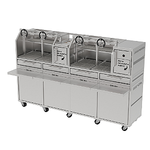Parrilla Profissional Dupla 250x60 Em INOX 304 Com Carrinho, Fechamento e Mesa