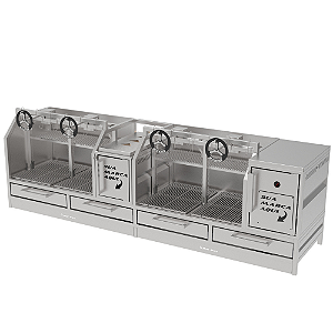 Parrilla Profissional Premium 250x60cm 4 Volantes Com Forno - INOX 304 - Carenada